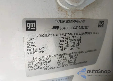 2023 GMC Sierra 1500 4Wd Short Box Slt из США, поврежденный, VIN 3GTUUDED8PG262993